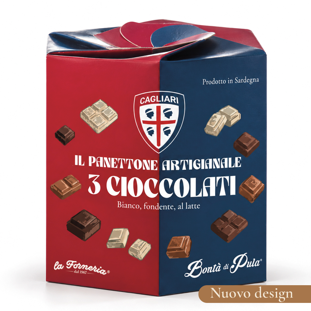 Panettoncino ai 3 Cioccolati Cagliari Calcio 100 g - 1 cartone da 20 Pz - immagine 2