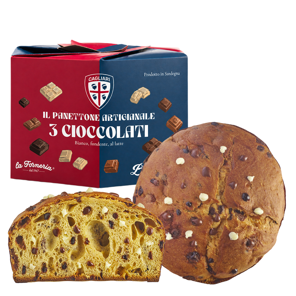 Panettone ai 3 Cioccolati Cagliari Calcio 750 g - 1 cartone da 6 Pz