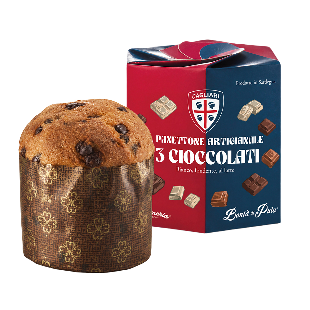 Panettoncino ai 3 Cioccolati Cagliari Calcio 100 g - 1 cartone da 20 Pz